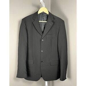 Havana & Co Black Pinstripe Blazer Jacket 50 Italian 40R US 3 Button Wool Suit